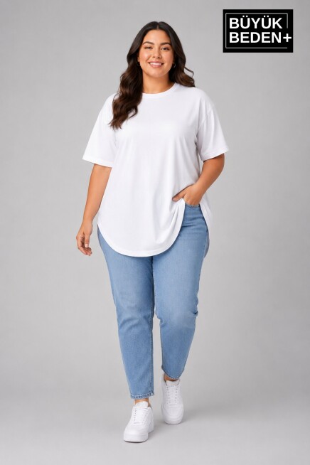Süperlife Büyük Beden Kadın Bisiklet Yaka Basic Oval Etek Detalylı 3xl-6xl Uzun Tunik SPR26BTSK502