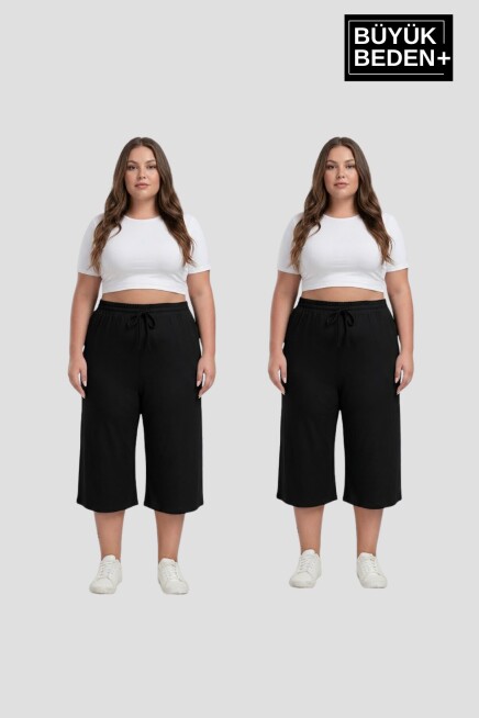 Büyük Beden Kadın İkili Set Kapri Şort Rahat Kalıp 3XL-6XL SPR26BSRK951+2