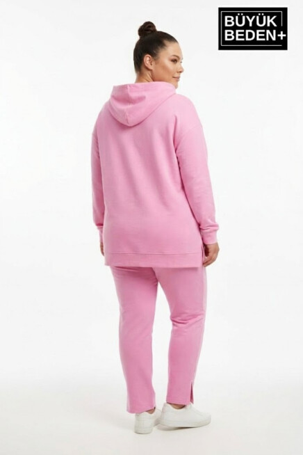 Büyük Beden Kapşonlu A Baskılı Tunik ince Sweatshırt  SPR26BTK991-3