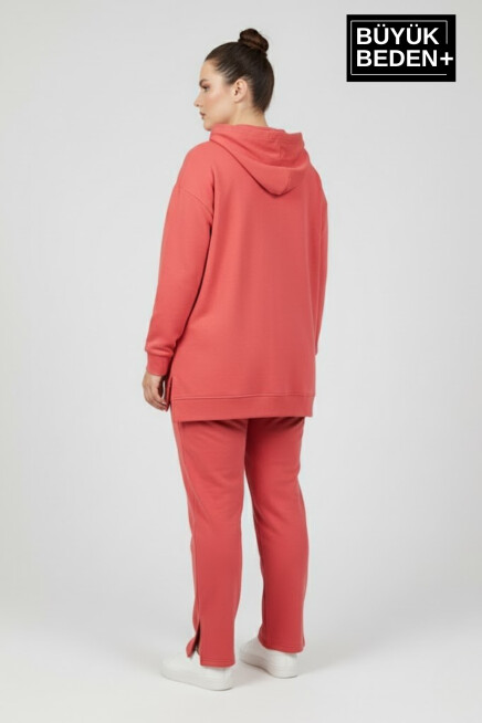 Büyük Beden Kapşonlu A Baskılı Tunik ince Sweatshırt  SPR26BTK991-3