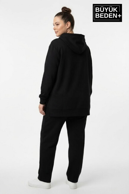 Büyük Beden Kapşonlu Capri İsland Baskılı Tunik ince Sweatshırt  SPR26BTK991-2