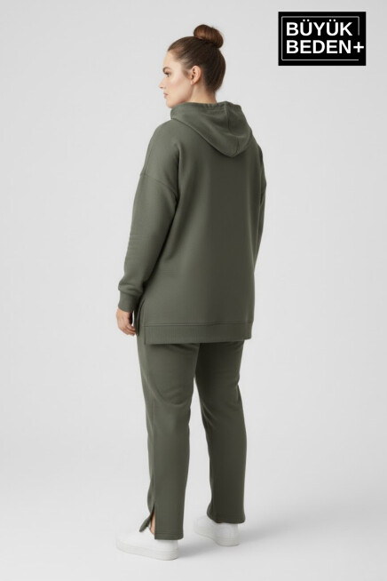 Büyük Beden Kapşonlu NY Newyork Baskılı Tunik ince Sweatshırt  SPR26BTK991-1