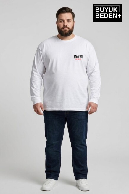 Erkek Büyük Beden 1970 Brooklyn Baskılı 2 İplik Bisiklet Yaka Tişört SPR26BTS942-3