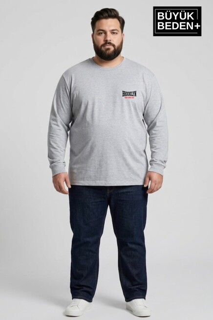 Erkek Büyük Beden 1970 Brooklyn Baskılı 2 İplik Bisiklet Yaka Tişört SPR26BTS942-3