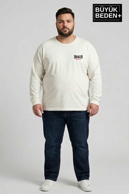Erkek Büyük Beden 1970 Brooklyn Baskılı 2 İplik Bisiklet Yaka Tişört SPR26BTS942-3