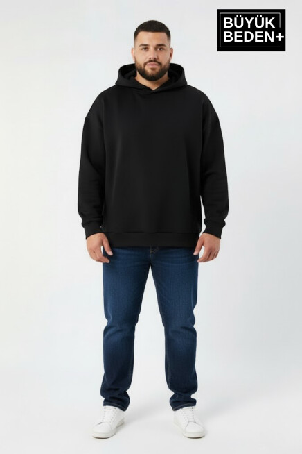 Erkek Büyük Beden 2 li Set Kapşonlu Kollar Ve Etek Ribanalı ince Swatshırt SPR26BSW957+2