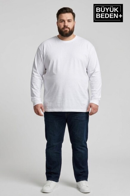 Erkek Büyük Beden 2li Set Uzun Kollu 2 İplik Bisiklet Yaka Tişört SPR26BEA942+2