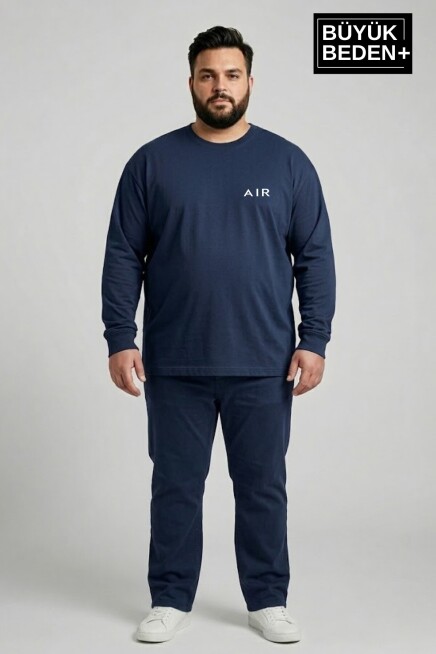 Erkek Büyük Beden Air Baskılı 2 İplik Bisiklet Yaka Tişört SPR26BTS942-1