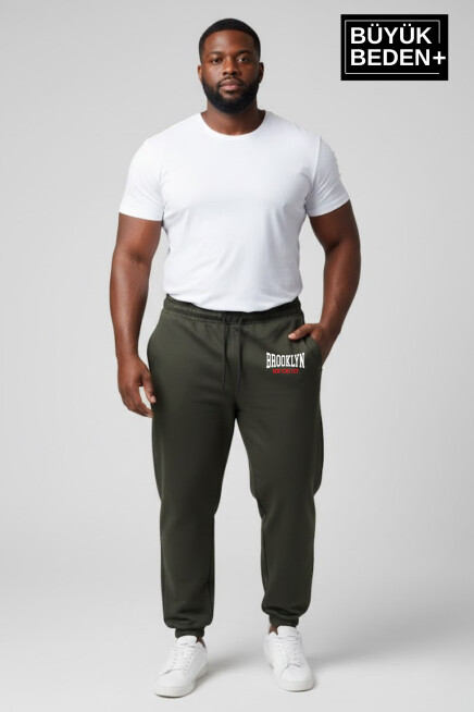Erkek Büyük Beden BROOKLYN 1970 Baskılı Paça Lastikli Rahat Kesim Jogger İnce Eşofman Altı SPR26BEA951-3