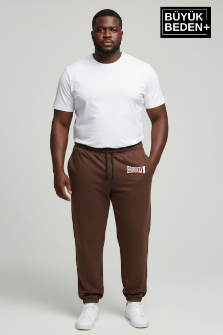 Erkek Büyük Beden BROOKLYN 1970 Baskılı Paça Lastikli Rahat Kesim Jogger İnce Eşofman Altı SPR26BEA951-3