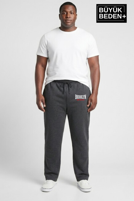 Erkek Büyük Beden BROOKLYN 1970 Baskılı Paça Reçme İnce Eşofman Altı SPR26EA952-3