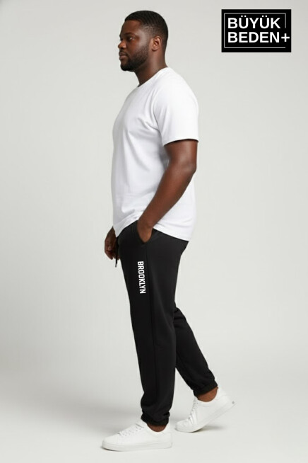 Erkek Büyük Beden BROOKLYN Baskılı Paça Lastikli Rahat Kesim Jogger İnce Eşofman Altı  SPR26BEA951-2