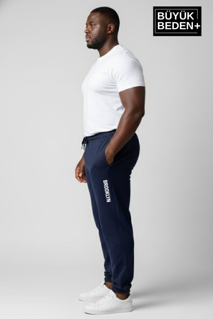 Erkek Büyük Beden BROOKLYN Baskılı Paça Lastikli Rahat Kesim Jogger İnce Eşofman Altı  SPR26BEA951-2