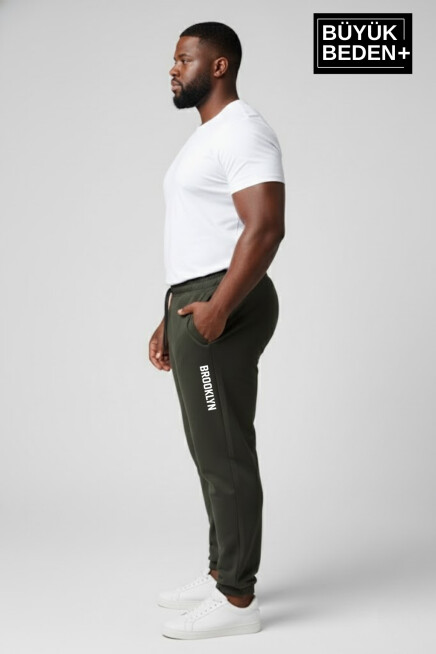 Erkek Büyük Beden BROOKLYN Baskılı Paça Lastikli Rahat Kesim Jogger İnce Eşofman Altı  SPR26BEA951-2