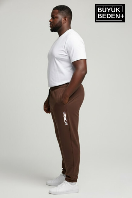 Erkek Büyük Beden BROOKLYN Baskılı Paça Lastikli Rahat Kesim Jogger İnce Eşofman Altı  SPR26BEA951-2