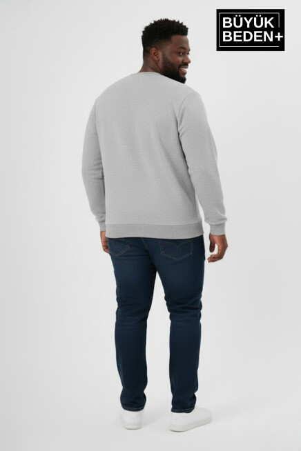 Erkek Büyük Beden Capri Island Baskılı Bisiklet Yaka ince Sweatshirt SPR26BSW956-14