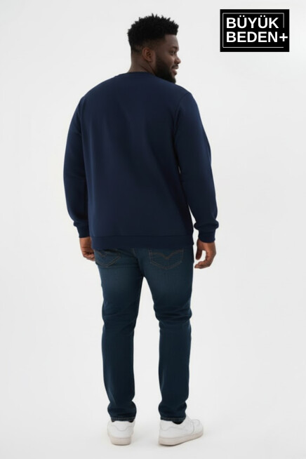 Erkek Büyük Beden Capri Island Baskılı Bisiklet Yaka ince Sweatshirt SPR26BSW956-14