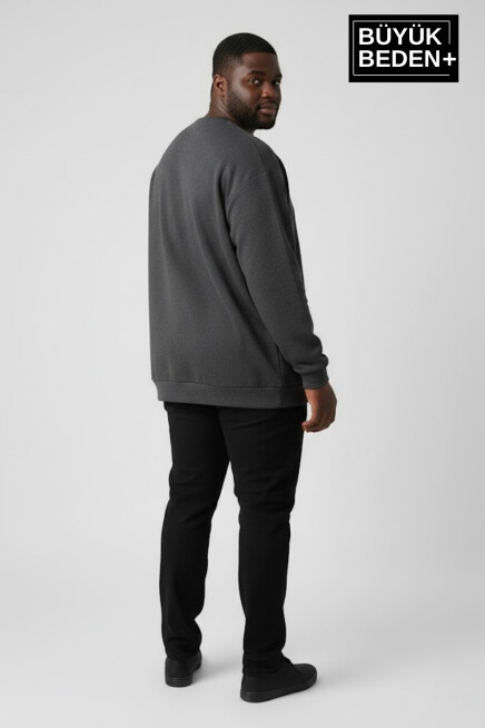 Erkek Büyük Beden El Yazılı Brooklyn Baskılı Bisiklet Yaka İnce Sweatshirt SPR26BSW956-6