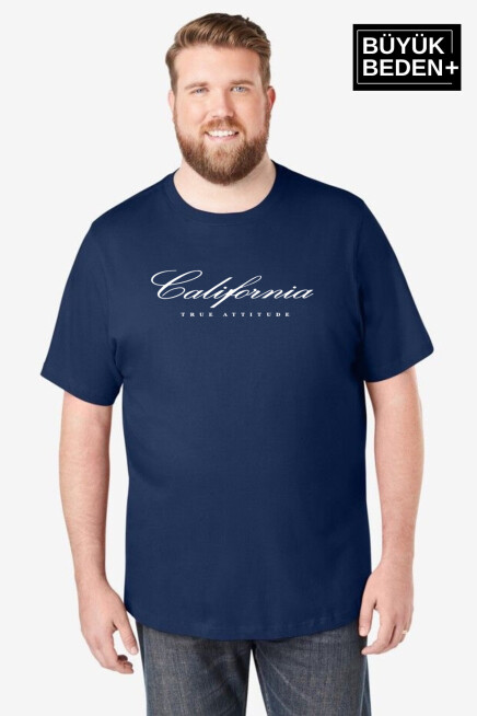 Erkek Büyük Beden El Yazılı California Baskılı 3xl-6xl Bisiklet Yaka Tshırt SPR26TBS510-07