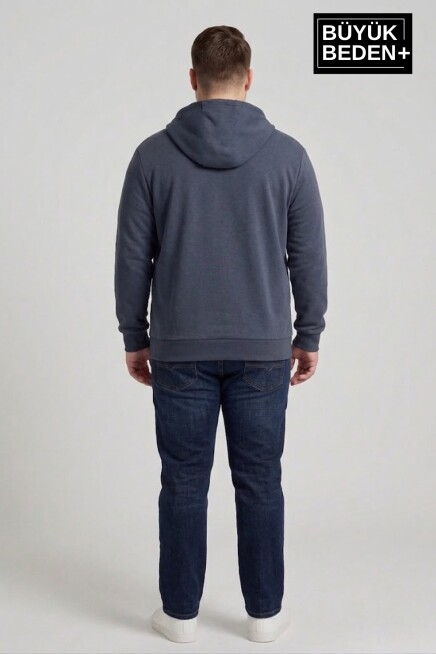 Erkek Büyük Beden Fermuarlı Kapüşonlu ince Sweatshirt Hırka - Rahat Kalıp SPR26BHR960