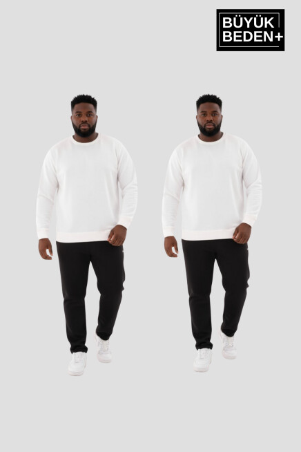 Erkek Büyük Beden İkili Bisiklet Yaka 2’li Set -Rahat Kalıp İnce Sweatshirt SPR26BSW956+2