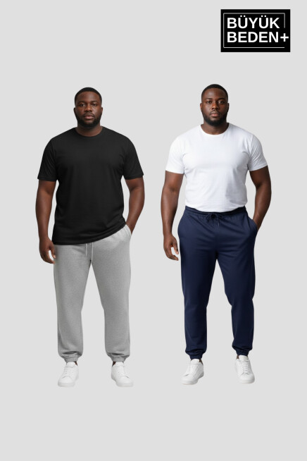 Erkek Büyük Beden İkili Jogger Paça Lastikli İnce Eşofman Altı Seti  SPR26BEA951+2