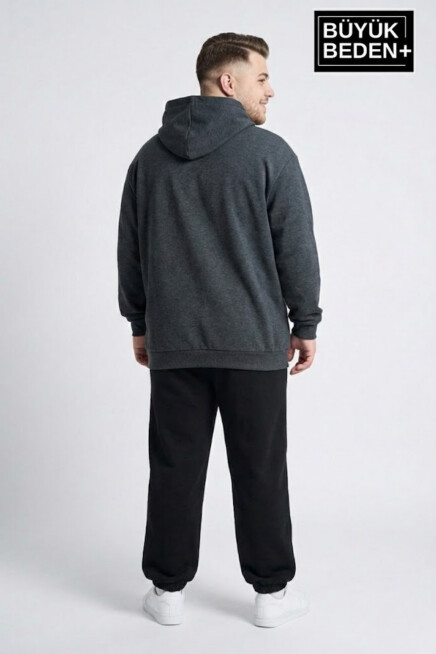 Erkek Büyük Beden Kapşonlu A Baskılı  ince Swatshırt SPR26BSW957-12