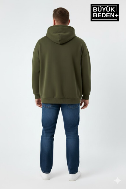 Erkek Büyük Beden İnce Kapşonlu Capri Island Baskılı ince Swatshırt SPR26BSW957-14