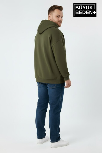 Erkek Büyük Beden İnce Kapşonlu Capri Island Baskılı ince Swatshırt SPR26BSW957-14