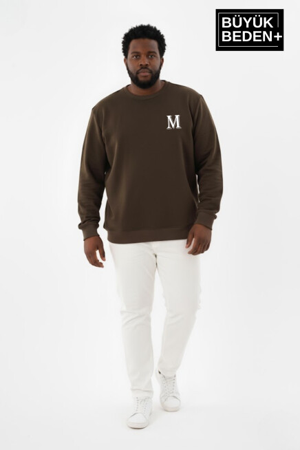 Erkek Büyük Beden M Baskılı Bisiklet Yaka ince Sweatshirt SPR26BSW956-13