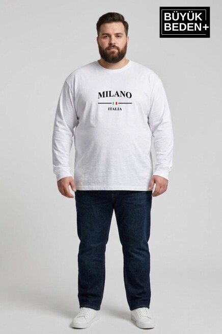 Erkek Büyük Beden Milano İtalia Baskılı 2 İplik Bisiklet Yaka Tişört SPR26BTS942-9