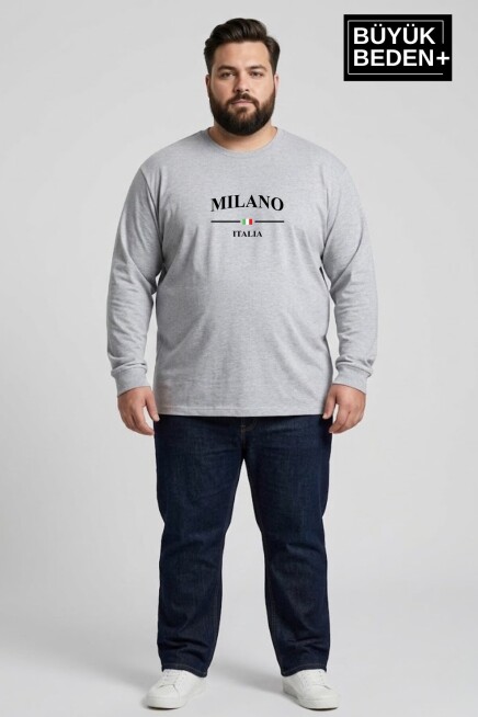 Erkek Büyük Beden Milano İtalia Baskılı 2 İplik Bisiklet Yaka Tişört SPR26BTS942-9