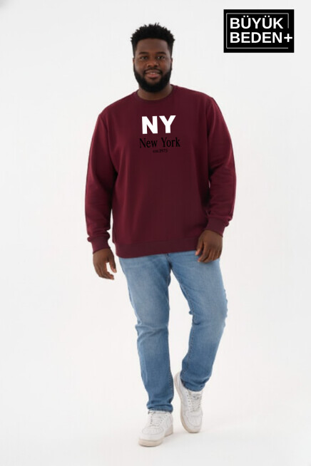 Erkek Büyük Beden NY Newyork Baskılı Bisiklet Yaka ince Sweatshirt SPR26BSW956-15