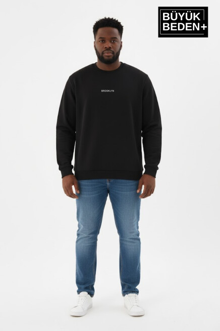 Erkek Büyük Beden Orta Brooklyn Baskılı Bisiklet Yaka Sweatshirt SPR26BSW956-8