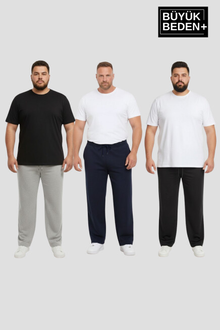 Erkek Büyük Beden Paça Reçme İnce Eşofman Altı 3’lü Set – Rahat Kalıp SPR26BEA952+2