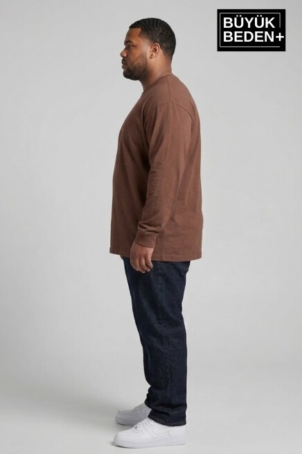 Erkek Büyük Beden Uzun Kollu 2 İplik Bisiklet Yaka Tişört SPR26BTS942