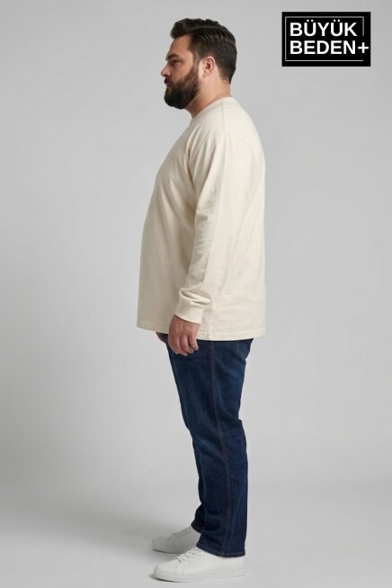 Erkek Büyük Beden Uzun Kollu 2 İplik Bisiklet Yaka Tişört SPR26BTS942