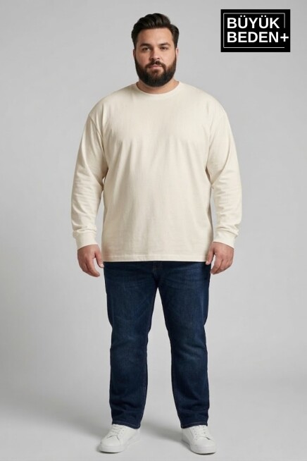 Erkek Büyük Beden Uzun Kollu 2 İplik Bisiklet Yaka Tişört SPR26BTS942
