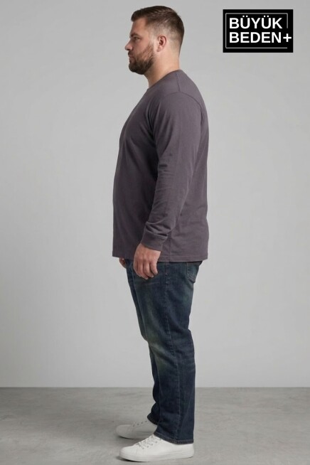 Erkek Büyük Beden Uzun Kollu 2 İplik Bisiklet Yaka Tişört SPR26BTS942