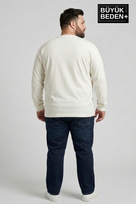 Erkek Büyük Beden Uzun Kollu 2 İplik Bisiklet Yaka Tişört SPR26BTS942