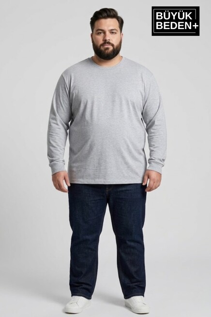 Erkek Büyük Beden Uzun Kollu 2 İplik Bisiklet Yaka Tişört SPR26BTS942