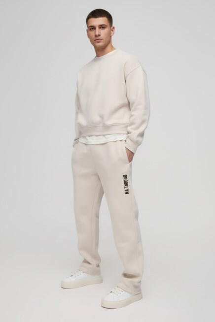 Erkek İçi Polarlı 3 iplik Kalın Brooklyn Baskılı Eşofman Altı SPR25EA70