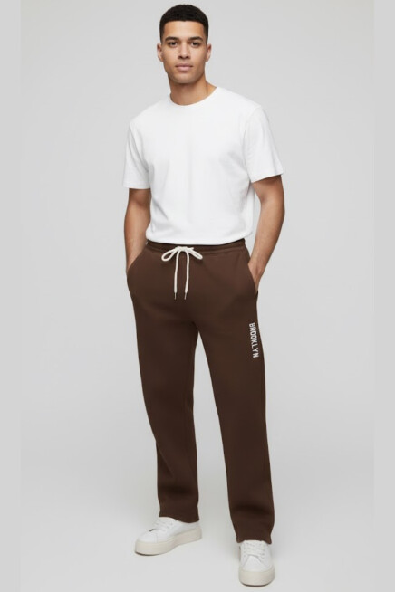 Erkek İçi Polarlı 3 iplik Kalın Brooklyn Baskılı Eşofman Altı SPR25EA70