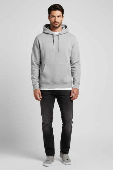 Erkek Kapşonlu Rahat Kalıp İçi Polarlı 3 iplik Kalın SweatShırt spr25sw55