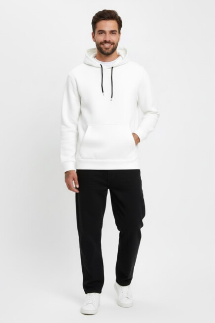 Erkek Kapşonlu Rahat Kalıp İçi Polarlı 3 iplik Kalın SweatShırt spr25sw55