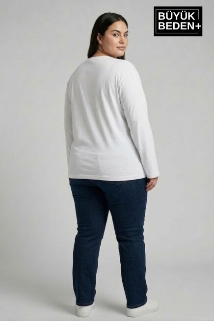 Kadın Büyük Beden Orta Brooklyn Baskılı 2 İplik Bisiklet Yaka Tişört SPR26BEAK942-3