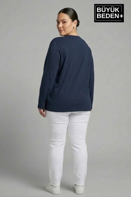 Kadın Büyük Beden Orta Brooklyn Baskılı 2 İplik Bisiklet Yaka Tişört SPR26BEAK942-3