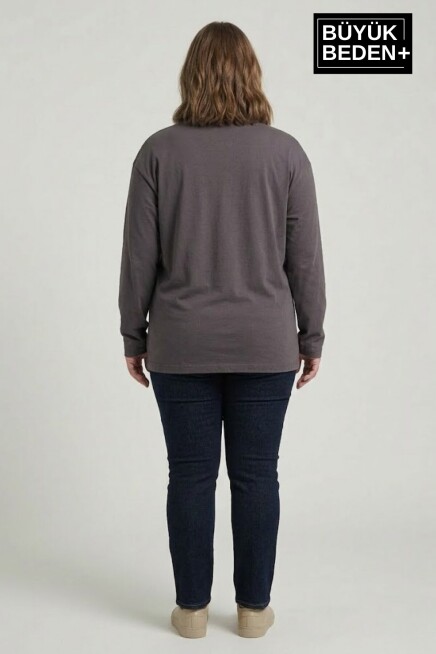 Kadın Büyük Beden Orta Brooklyn Baskılı 2 İplik Bisiklet Yaka Tişört SPR26BEAK942-3