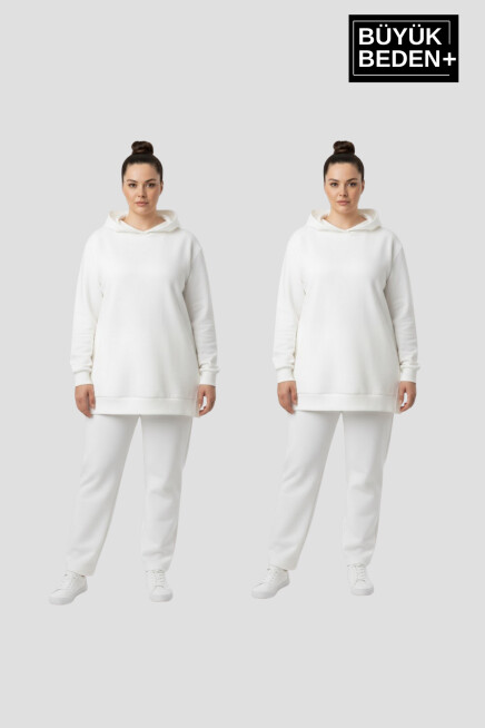 Kadın Büyük Beden 2 li Set Kapşonlu Tunik ince Sweatshırt  SPR26BTK991+2