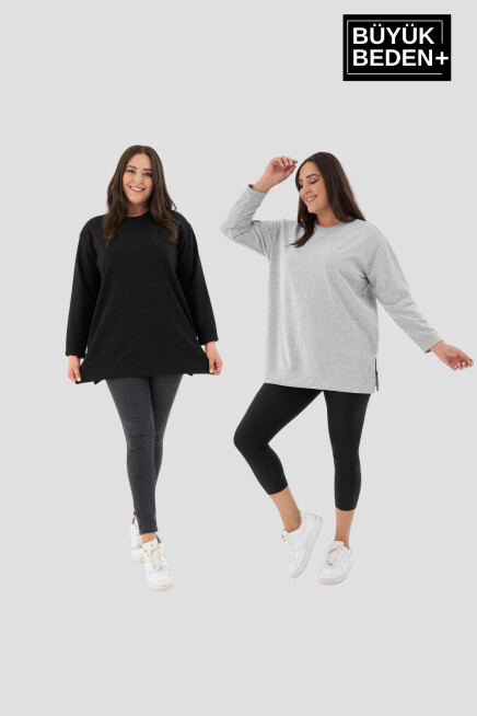 Kadın  Büyük Beden 2li Set ince Sweatshırt Tunik SPR26BTK990+2